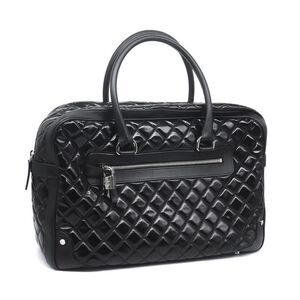 Chanel Matelasse Boston Bag Black Patent Vernis Leather Handbag